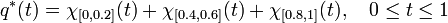 
 q^*(t)=\chi_{[0,0.2]}(t)+\chi_{[0.4,0.6]}(t)+\chi_{[0.8,1]}(t),\quad 0\leq t\leq 1
